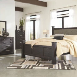 Signature Design By Ashley® Reylow - Dark Ultimate Best In Class Upholstered Poster Bed Beds