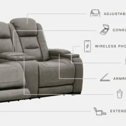 Ashley Furniture Loveseats The Man-den - Gray - Pwr Rec Loveseat/con/adj Hdrst