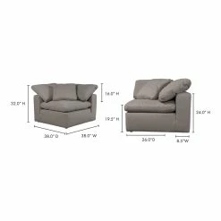 Moe's Home Collection Terra Condo Corner Chair Livesmart Fabric Light Grey Sectional Pieces