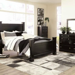 Signature Design By Ashley® Bedroom Sets Mirlotown - Almost Black - Dresser, Mirror, Chest, King Poster Bed, 2 Nightstands