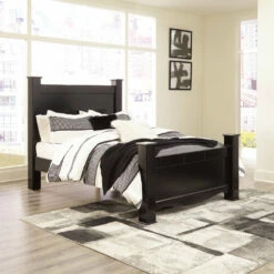 Signature Design By Ashley® Bedroom Sets Mirlotown - Almost Black - Dresser, Mirror, Chest, King Poster Bed, 2 Nightstands