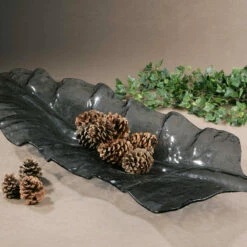 Table Decor Uttermost Smoked Leaf Glass Tray