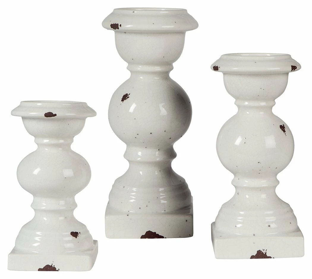 Hot Sale 🌟 Ashley Furniture Devorah - Antique White - Candle Holder Set (3/cn) Table Decor 😀 3 Ashley Furniture Devorah - Antique White - Candle Holder Set (3/cn) Table Decor