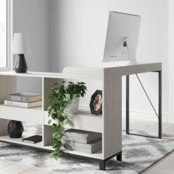 Best Sale ✨ Signature Design By Ashley® Bayflynn - White/black - L-desk Desks ✨ 14 Signature Design By Ashley® Bayflynn - White/black - L-desk Desks