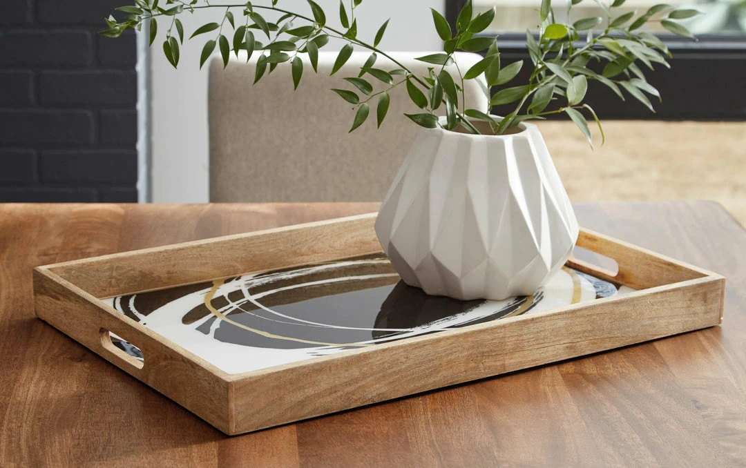 Hot Sale 😀 Ashley Furniture Table Decor Rhyslen - Black/white/gold Finish - Tray ⭐ 5 Ashley Furniture Table Decor Rhyslen - Black/white/gold Finish - Tray