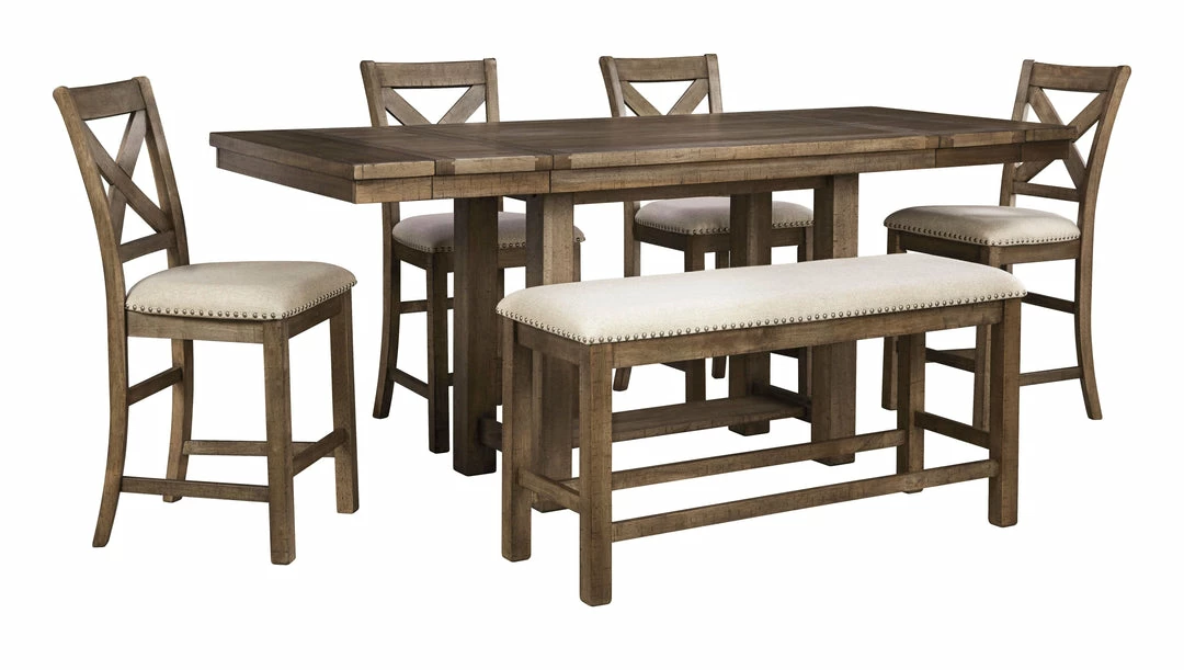 Cheap 🧨 Ashley Furniture Moriville - Grayish Brown - Rect Drm Counter Ext Table 🌟 4 Ashley Furniture Moriville - Grayish Brown - Rect Drm Counter Ext Table