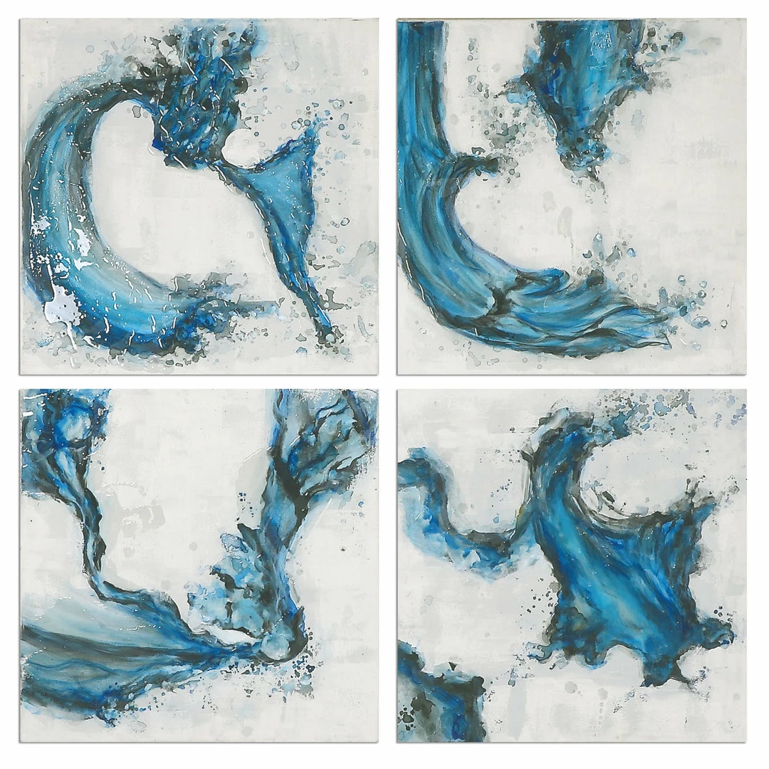 New ❤️ Uttermost Swirls In Blue Abstract Art, S/4 😉 3 Uttermost Swirls In Blue Abstract Art, S/4
