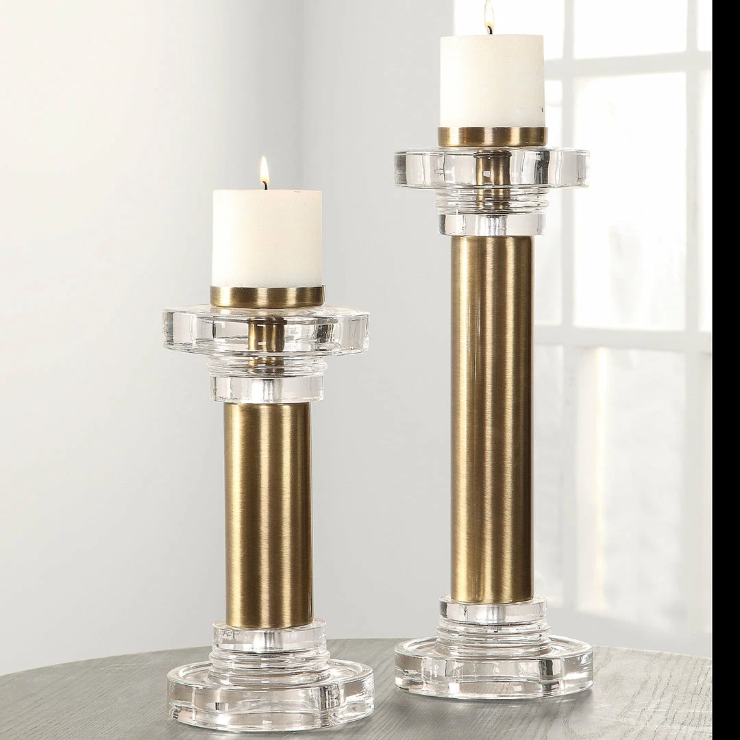 Buy 🧨 Uttermost Leslie Brushed Brass Candleholders, S/2 Table Decor ✨ 4 Uttermost Leslie Brushed Brass Candleholders, S/2 Table Decor