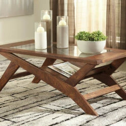 Ashley Furniture Charzine - Warm Brown - Rectangular Cocktail Table
