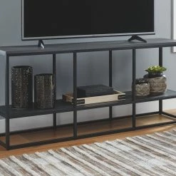 Ashley Furniture TV Stands Yarlow - Black - Extra Large Tv Stand - Goldtone Metal Base