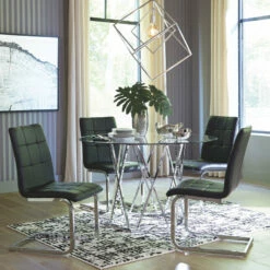 Signature Design By Ashley® Madanere - Chrome Finish/Black - Round Dining Room Table, 4 Side Chairs