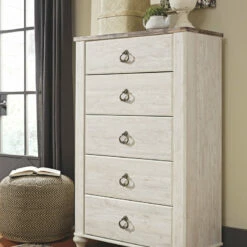 Deals 🎁 Ashley Furniture Willowton - Brown / Beige / White - Five Drawer Chest Chests 🤩 12 Ashley Furniture Willowton - Brown / Beige / White - Five Drawer Chest Chests