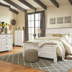 Signature Design By Ashley® Willowton - Attractive - Dresser, Mirror, Panel Bed Bedroom Sets