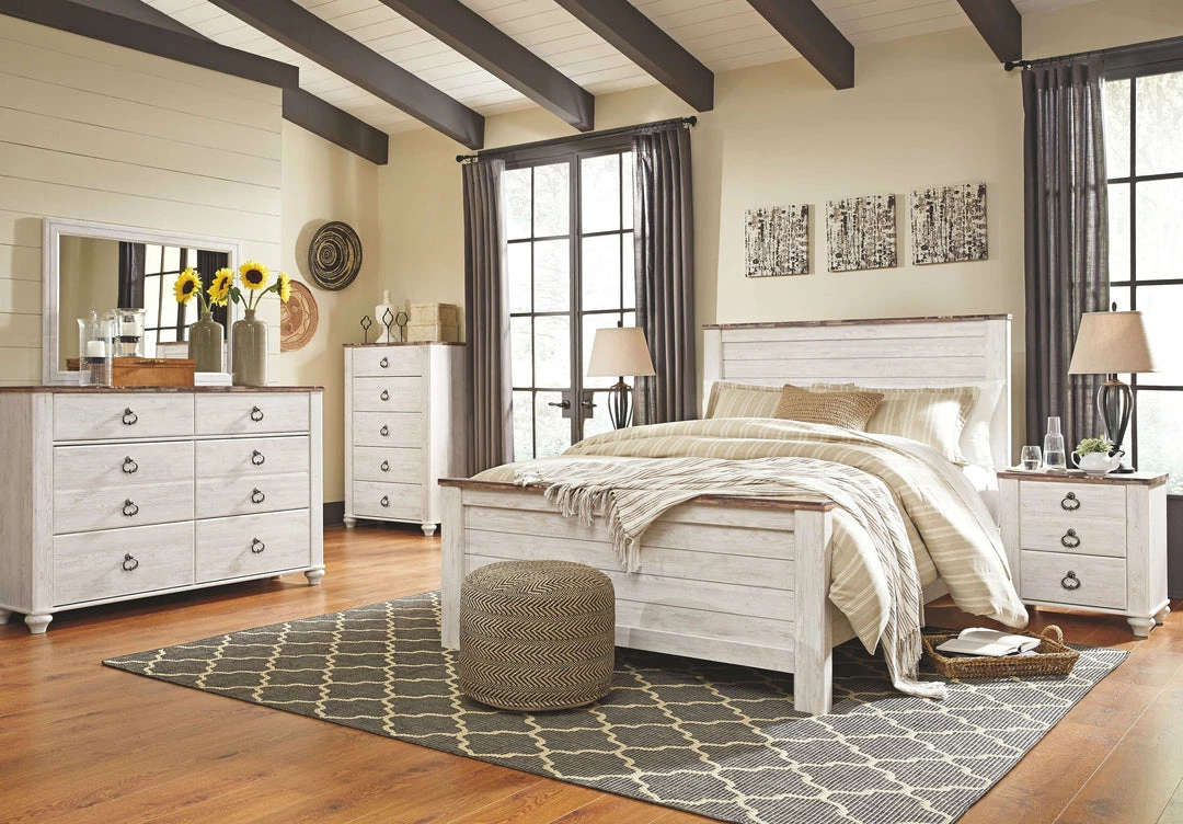 Discount 🎁 Signature Design By Ashley® Willowton - Attractive - 👗 Dresser, Mirror, Panel Bed Bedroom Sets 🔥 3 Signature Design By Ashley® Willowton - Attractive - Dresser, Mirror, Panel Bed Bedroom Sets