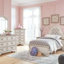 Signature Design By Ashley® Realyn - Chipped White - Twin Upholstered Panel Bed