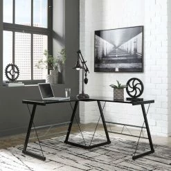 Ashley Furniture Mallistron - Black/silver - L-desk