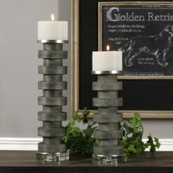 Uttermost Karun Concrete Candleholders S/2 Table Decor