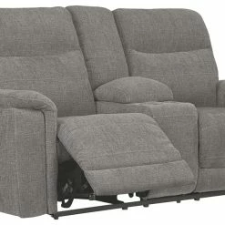 Ashley Furniture Reclining Furniture Mouttrie - Smoke - Pwr Rec Loveseat/con/adj Hdrst