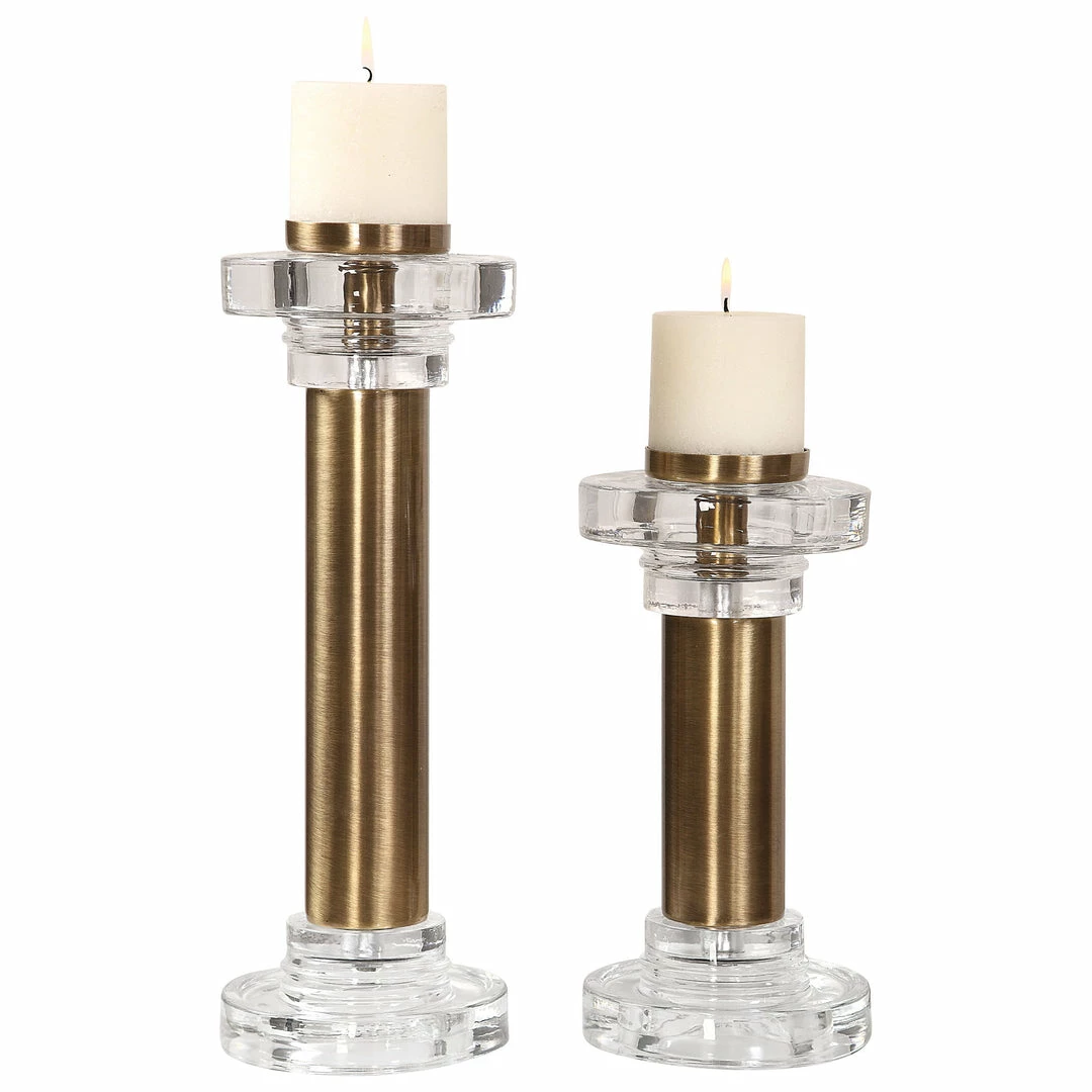 Buy 🧨 Uttermost Leslie Brushed Brass Candleholders, S/2 Table Decor ✨ 3 Uttermost Leslie Brushed Brass Candleholders, S/2 Table Decor