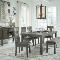 Signature Design By Ashley® Hallanden - Dark Gray - 7 Pc. - Extension Table, 4 Side Chairs, Bench, Server Dining Room Sets