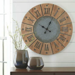 Ashley Furniture Accessories Payson - Antique Gray/natural - Wall Clock