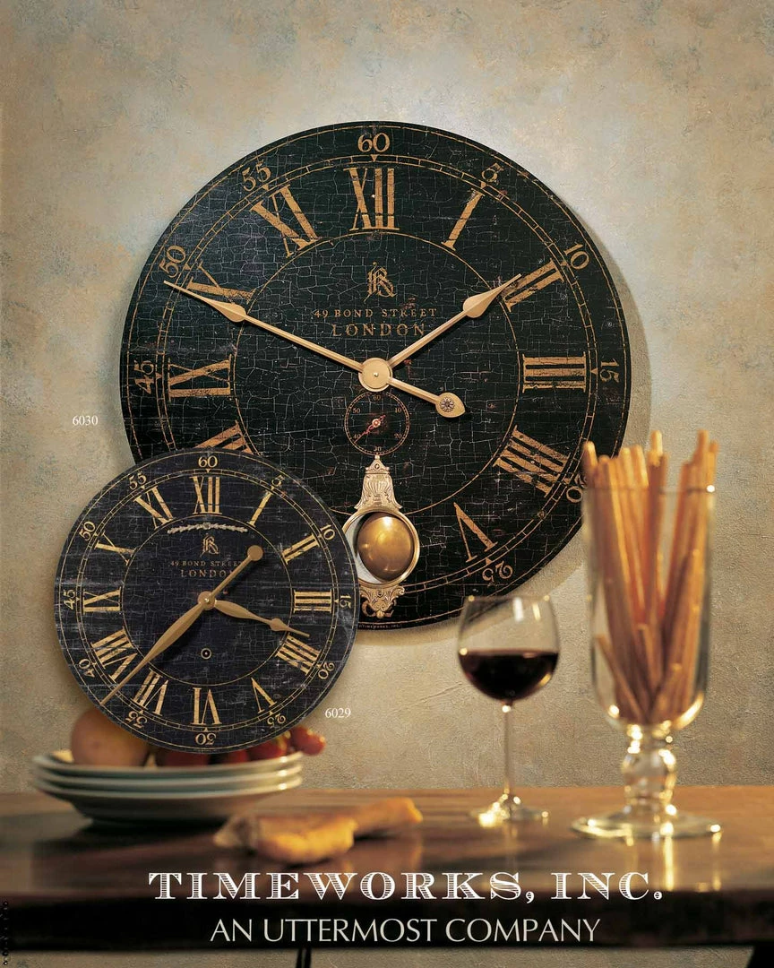 Wholesale 🥰 Accessories Uttermost Bond Street 30" Black Wall Clock 🔔 5 Accessories Uttermost Bond Street 30" Black Wall Clock