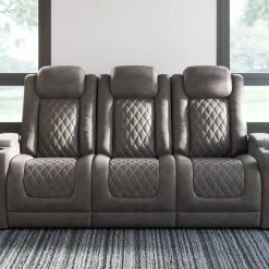Ashley Furniture Hyllmont - Gray - Pwr Rec Sofa With Adj Headrest Reclining Furniture