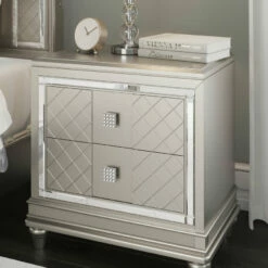 Signature Design By Ashley® Chevanna - Platinum - 8 Pc. - Dresser, Mirror, Chest, King Upholstered Panel Bed, 2 Nightstands