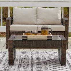 Ashley Furniture Outdoor Sets East - Dark Brown - Loveseat W/table (2/cn)