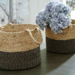 Ashley Furniture Parrish - Natural/black - Basket Set (2/cn) - Handles Table Decor