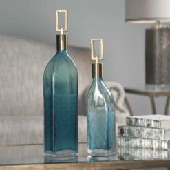 Table Decor Uttermost Annabella Teal Glass Bottles, S/2
