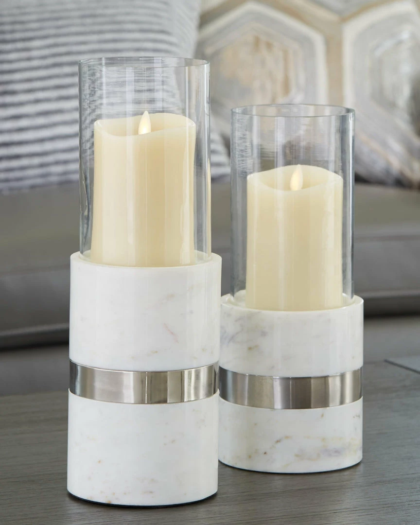 Deals 🌟 Ashley Furniture Gracelyn - White/silver Finish - Candle Holder Set (2/cn) Table Decor ⌛ 4 Ashley Furniture Gracelyn - White/silver Finish - Candle Holder Set (2/cn) Table Decor