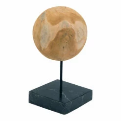 Moe's Home Collection Round Teak Ball On Black Marble Base Medium
