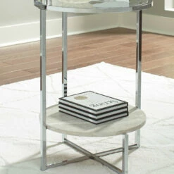 Ashley Furniture Bodalli - Ivory/chrome - Round End Table