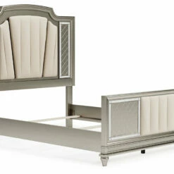 Signature Design By Ashley® Chevanna - Platinum - 5 Pc. - Dresser, Mirror, Queen Upholstered Panel Bed