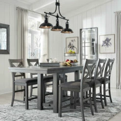 Signature Design By Ashley® Dining Room Sets Myshanna - Dark Gray - 7 Pc. - Counter Extension Table, 6 Barstools