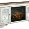 Signature Design By Ashley® Realyn - Chipped White - 2 Pc. - 74" Tv Stand With Electric Infrared Fireplace Insert Fireplaces