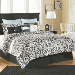 Signature Design By Ashley® Bedroom Sets Maribel - Black - 4 Pc. - Dresser, Mirror, King Panel Headboard With Bolt On Bed Frame