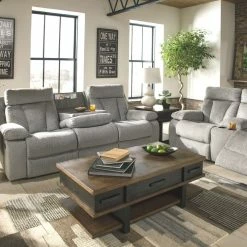 Ashley Furniture Mitchiner - Fog - Rec Sofa W/drop Down Table
