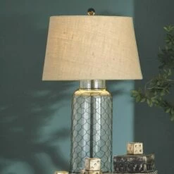 Ashley Furniture Sharmayne - White - Glass Table Lamp (1/cn) - Wrapped With Wire