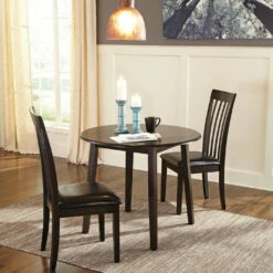 Hot Sale 👏 Signature Design By Ashley® Hammis - Dark Ultimate Best In Class Round Dining Room Drop Leaf Table, 2 Upholstered Side Chairs 😍 11 Signature Design By Ashley® Hammis - Dark Ultimate Best In Class Round Dining Room Drop Leaf Table, 2 Upholstered Side Chairs