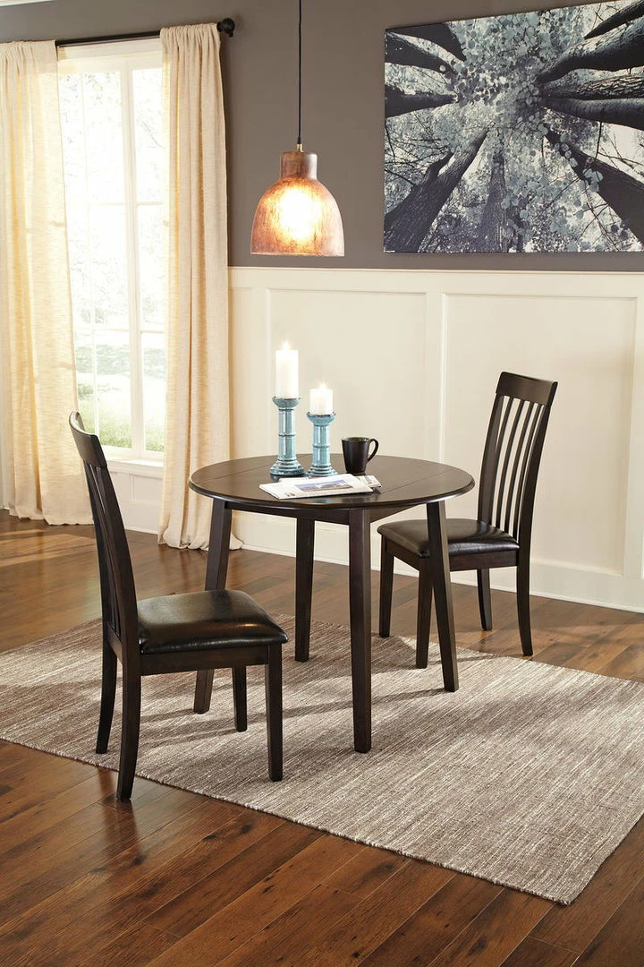 Hot Sale 👏 Signature Design By Ashley® Hammis - Dark Ultimate Best In Class Round Dining Room Drop Leaf Table, 2 Upholstered Side Chairs 😍 5 Signature Design By Ashley® Hammis - Dark Ultimate Best In Class Round Dining Room Drop Leaf Table, 2 Upholstered Side Chairs