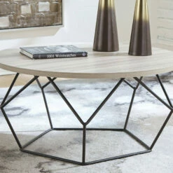 Ashley Furniture Waylowe - Light Brown/black - Round Cocktail Table