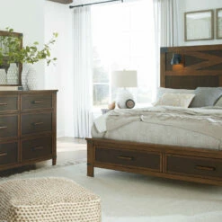 Benchcraft® Wyattfield - Two-tone - Dresser, Mirror, Panel Bed With 2 Storage Drawers Bedroom Sets