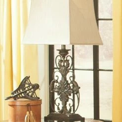 Ashley Furniture Accessories Sallee - Gold Finish - Poly Table Lamp (1/cn)
