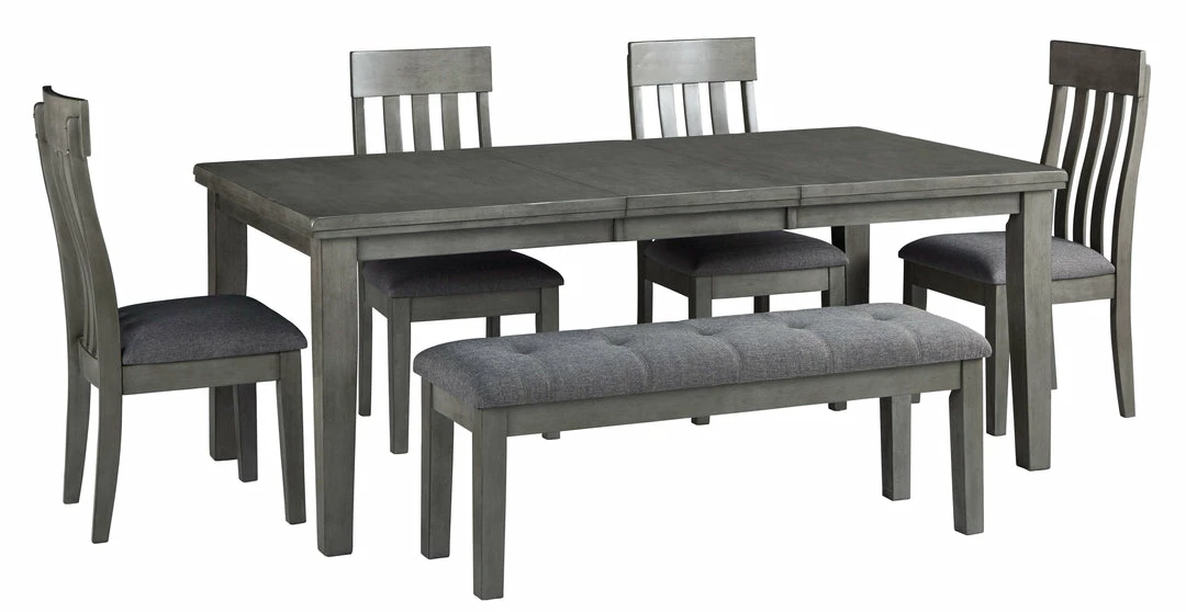 Deals 👏 Signature Design By Ashley® Hallanden - Dark Gray - 7 Pc. - Extension Table, 4 Side Chairs, Bench, Server Dining Room Sets ✔️ 7 Signature Design By Ashley® Hallanden - Dark Gray - 7 Pc. - Extension Table, 4 Side Chairs, Bench, Server Dining Room Sets