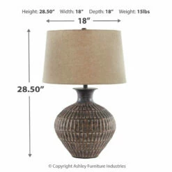Ashley Furniture Accessories Magan - Antique Bronze Finish - Metal Table Lamp (1/cn)