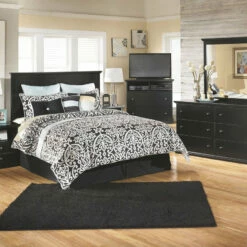Signature Design By Ashley® Bedroom Sets Maribel - Black - 4 Pc. - Dresser, Mirror & Queen Panel Headboard With Bolt On Bed Frame
