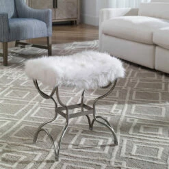 Hot Sale 🎉 Uttermost Channon White Fur Small Bench Benches 🌟 11 Uttermost Channon White Fur Small Bench Benches