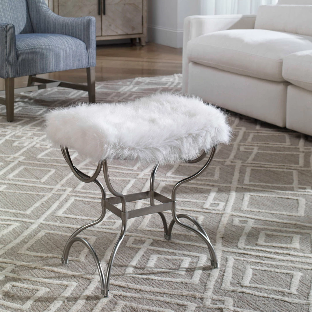 Hot Sale 🎉 Uttermost Channon White Fur Small Bench Benches 🌟 6 Uttermost Channon White Fur Small Bench Benches